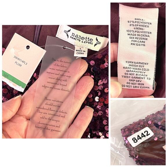 Nanette Lepore NEW Plum Sequin Crop Top Womens Sz L Purple Short Sleeve Lined - Picture 8 of 8